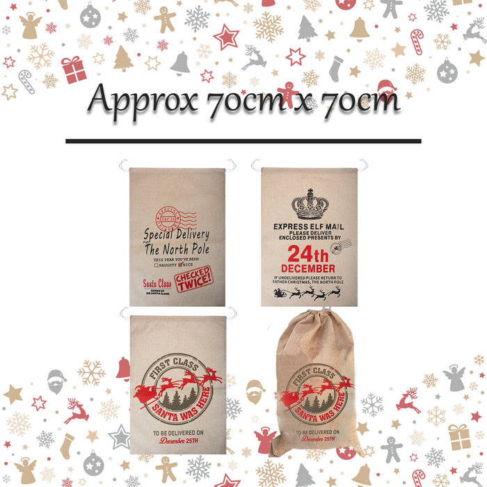 Christmas Santa Sack Jute Look 3 Varied Designs X 1 70x70cm Christmas Themed