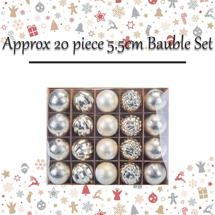 Christmas Bauble Decoration Hanging Tree  20 piece 5.5cm Bauble Set Champagne