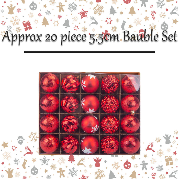 Christmas Bauble Decoration Hanging Tree  20 piece 5.5cm Bauble Set Red