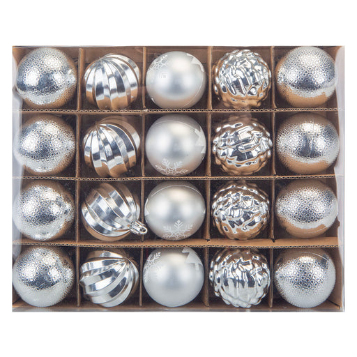 Christmas Bauble Decoration In Gift Box X 20 20 piece 5.5cm Bauble Set Silver