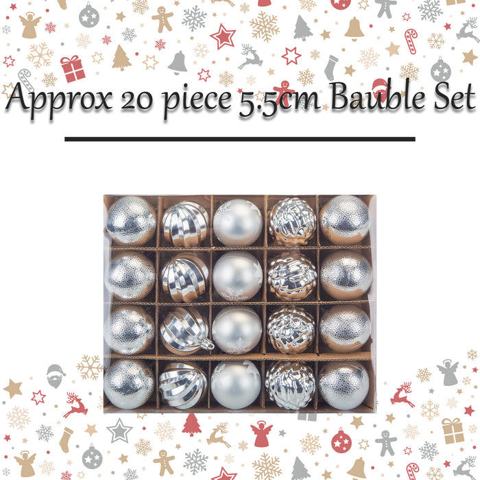 Christmas Bauble Decoration In Gift Box X 20 20 piece 5.5cm Bauble Set Silver