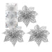 Clip On Poinsettia Christmas Decorations X 3 7.5cm Silver