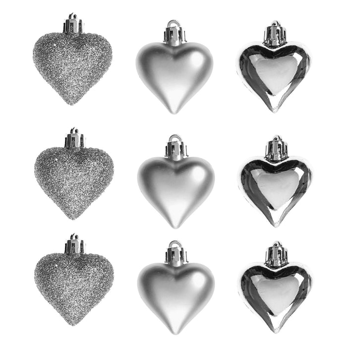 Christmas Tree Decoration Heart Bauble Set Ornament X 9 4cm Silver