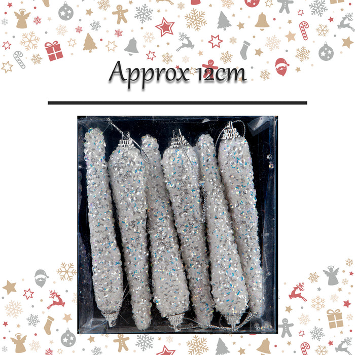 Christmas Tree Decoration Crystal Look Icicles Ornament X 6 12cm Crystal