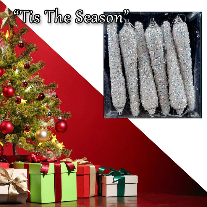 Christmas Tree Decoration Crystal Look Icicles Ornament X 6 12cm Crystal