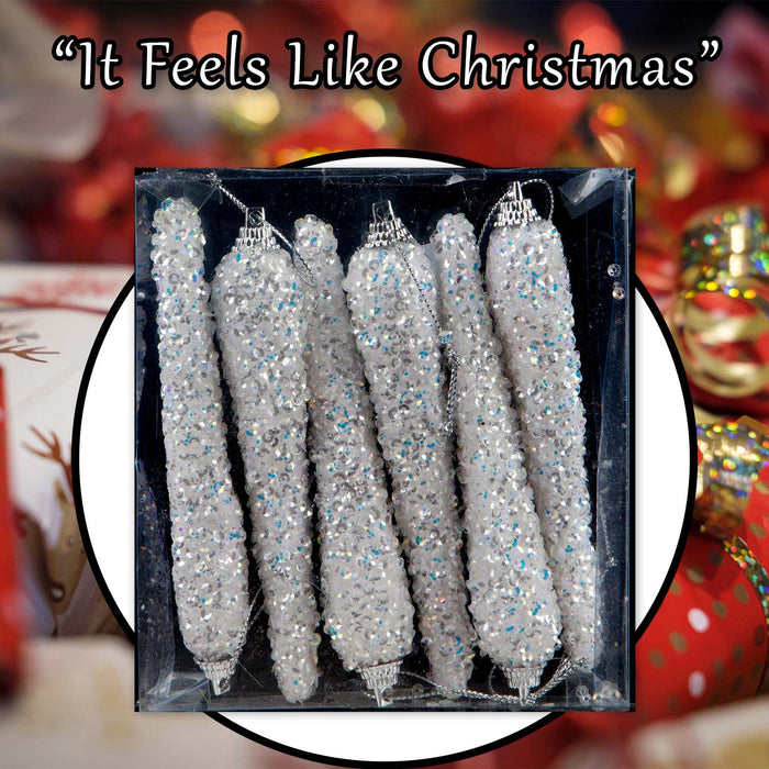Christmas Tree Decoration Crystal Look Icicles Ornament X 6 12cm Crystal