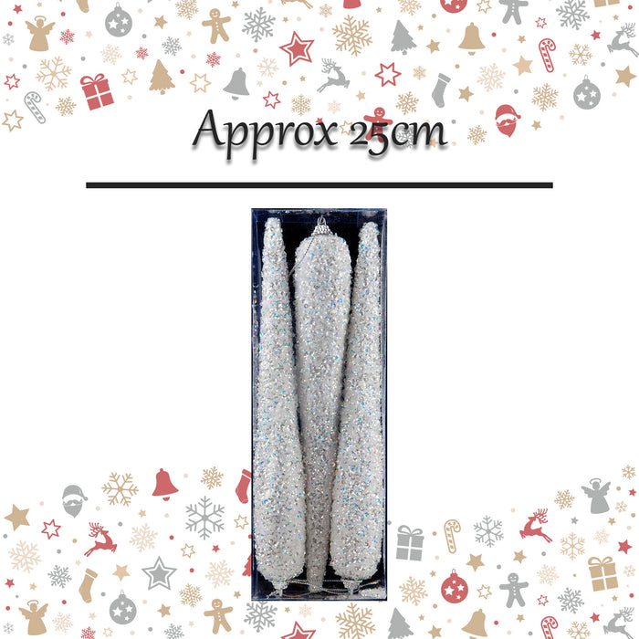 Christmas Tree Decoration Crystal Look Icicles Ornament X 3 25cm Crystal