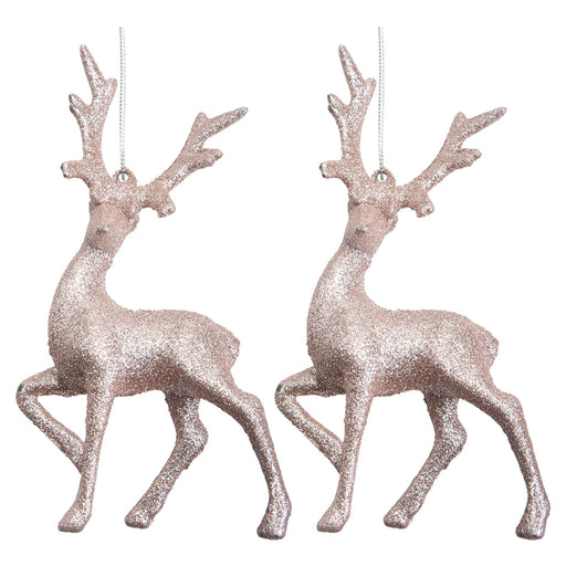 Christmas Tree Decoration Glitter Reindeer 2 Ornament Rose Gold