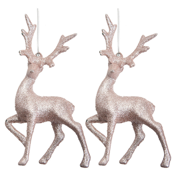 Christmas Tree Decoration Glitter Reindeer 2 Ornament Rose Gold