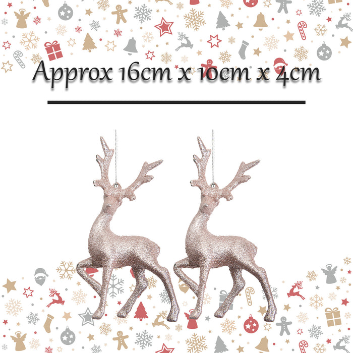 Christmas Tree Decoration Glitter Reindeer 2 Ornament Rose Gold