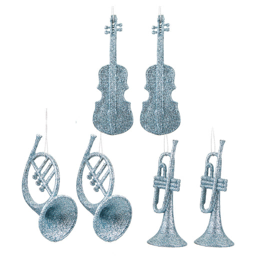 Christmas Tree Decoration 2 Musical Instruments 3 Varied Designs X 2  Ice Blue