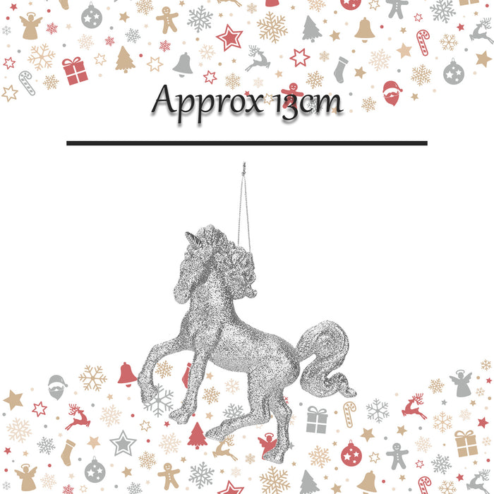 Christmas Tree Decoration Hanging Glitter Unicorn Ornament Silver