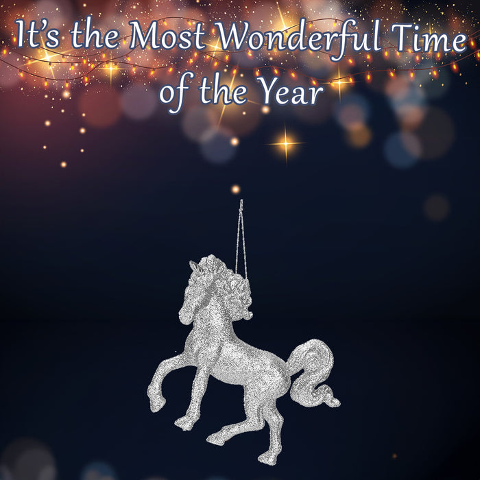 Christmas Tree Decoration Hanging Glitter Unicorn Ornament Silver