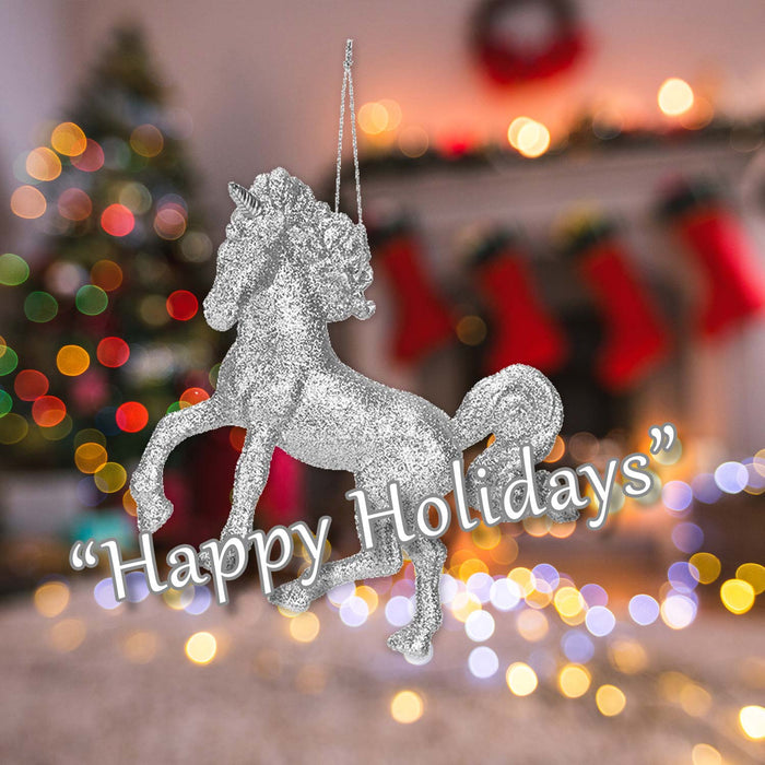 Christmas Tree Decoration Hanging Glitter Unicorn Ornament Silver