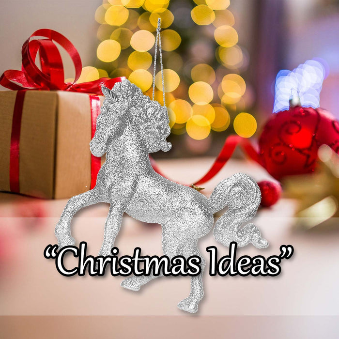 Christmas Tree Decoration Hanging Glitter Unicorn Ornament Silver