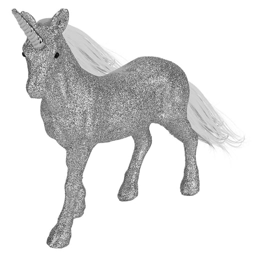 Christmas Tree Decoration Standing Glitter Unicorn Ornament X 1 19cm Silver