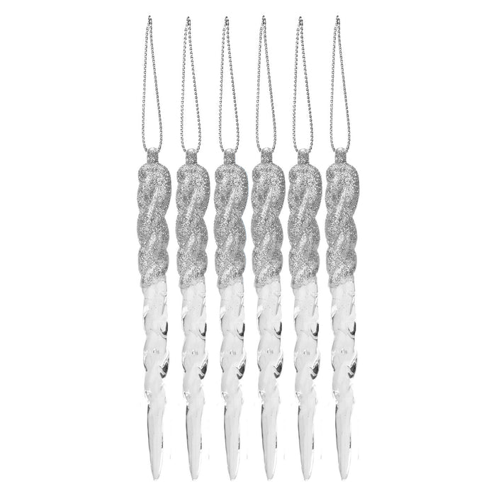 Christmas Tree Decoration Hanging Glitter Snowflake Icicles 6 Silver