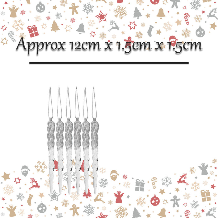 Christmas Tree Decoration Hanging Glitter Snowflake Icicles 6 Silver