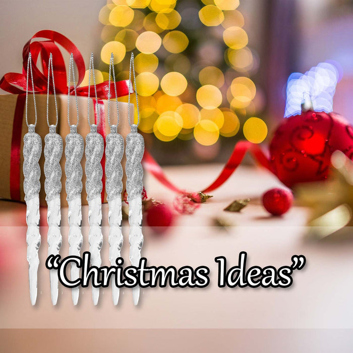 Christmas Tree Decoration Hanging Glitter Snowflake Icicles 6 Silver