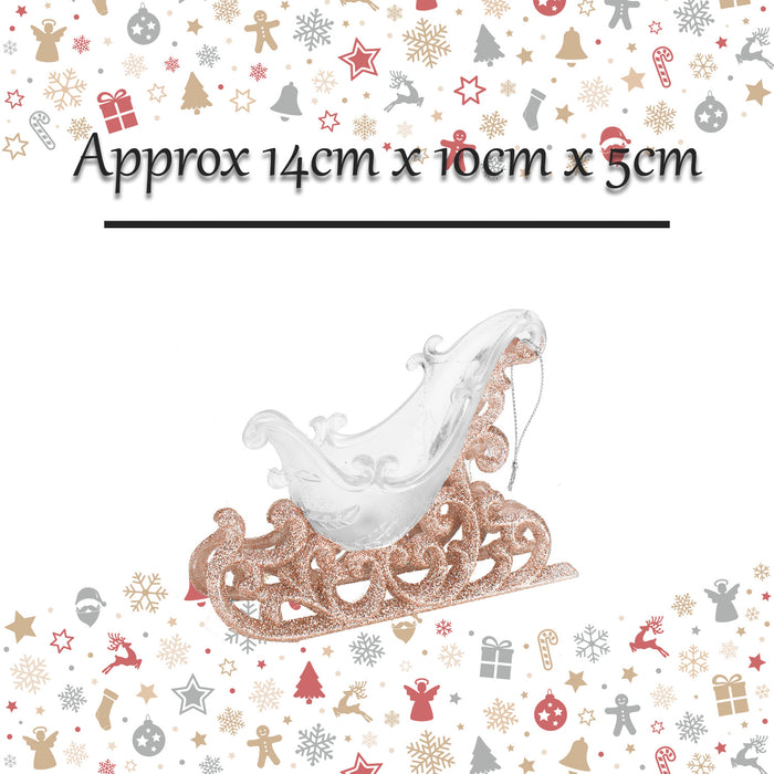 Christmas Tree Decoration Hanging Large Glitter Sleigh Rose Gold