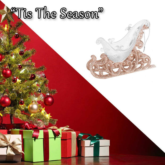 Christmas Tree Decoration Hanging Large Glitter Sleigh X 1 14cm Rose Gold