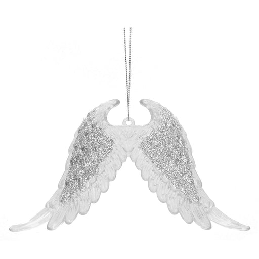 Christmas Tree Decoration Hanging Glitter Snowflake Angel Wings Silver