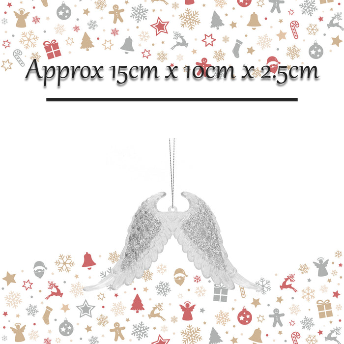 Christmas Tree Decoration Hanging Glitter Snowflake Angel Wings X 1 15cm Silver