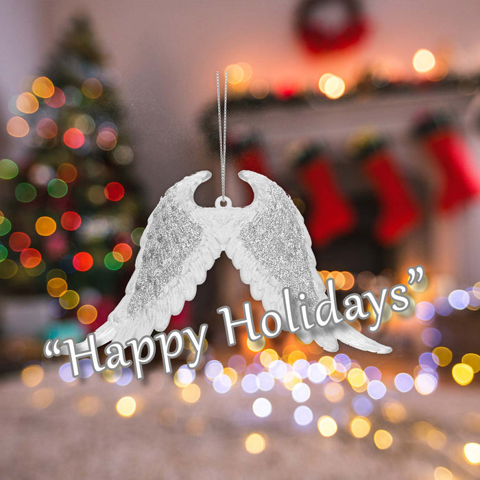 Christmas Tree Decoration Hanging Glitter Snowflake Angel Wings Silver