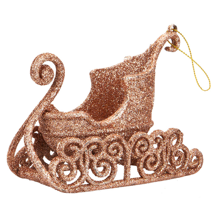 Christmas Tree Decoration Glitter Hanging Sleigh Ornament X 1 8.5cm Gold