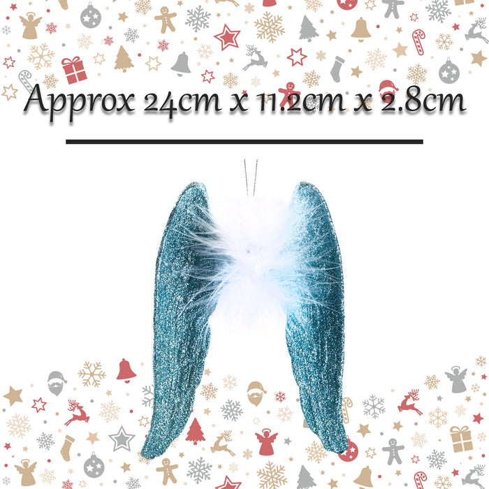 Christmas Tree Decoration Hanging Angel Wings Ornament X 1 24cm Ice Blue