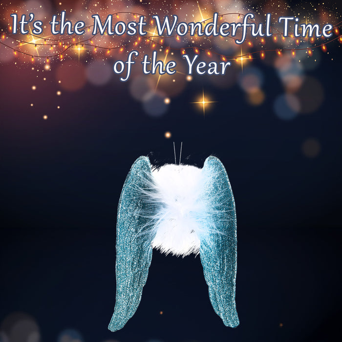 Christmas Tree Decoration Hanging Angel Wings Ornament X 1 24cm Ice Blue