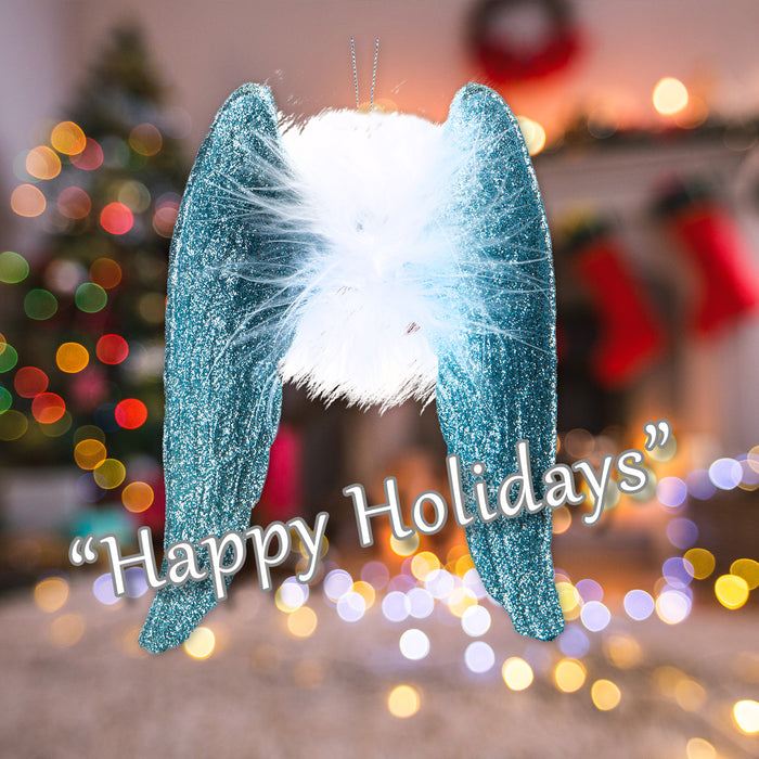 Christmas Tree Decoration Hanging Angel Wings Ornament X 1 24cm Ice Blue