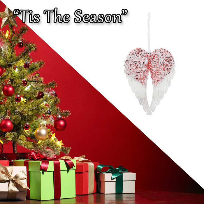 Christmas Tree Decoration Hanging Acrylic Angel Wings Ornament X 1 24cm Red