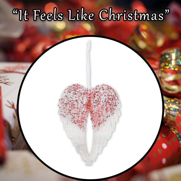 Christmas Tree Decoration Hanging Acrylic Angel Wings Ornament X 1 24cm Red