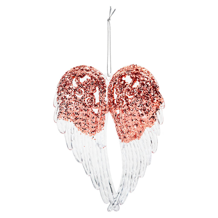 Christmas Tree Decoration Hanging Large Glitter Angel Wings X 1 24cm Rose Gold