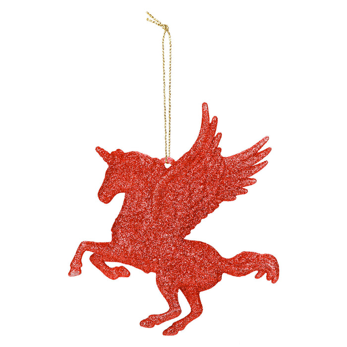 Christmas Tree Decoration Hanging Glitter Flying Unicorn X 1 21.5cm Red