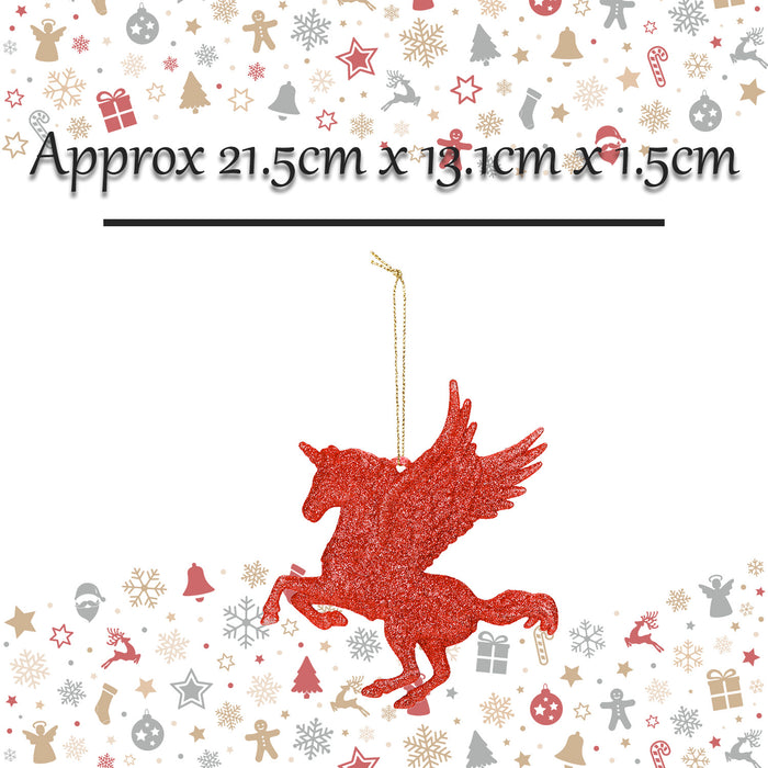 Christmas Tree Decoration Hanging Glitter Flying Unicorn X 1 21.5cm Red