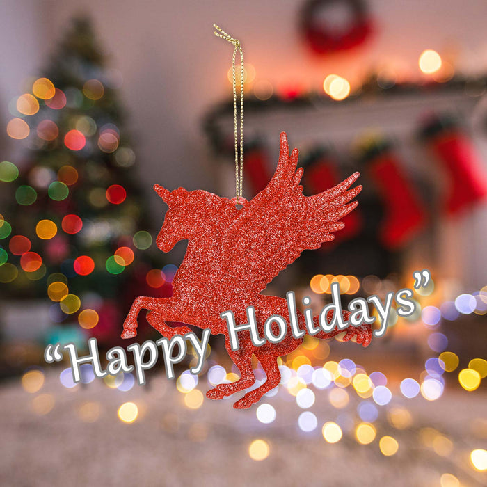 Christmas Tree Decoration Hanging Glitter Flying Unicorn X Red