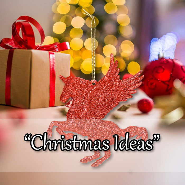 Christmas Tree Decoration Hanging Glitter Flying Unicorn X Red
