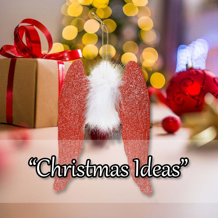 Christmas Tree Decoration Hanging Angel With Glitter And Fur X Red