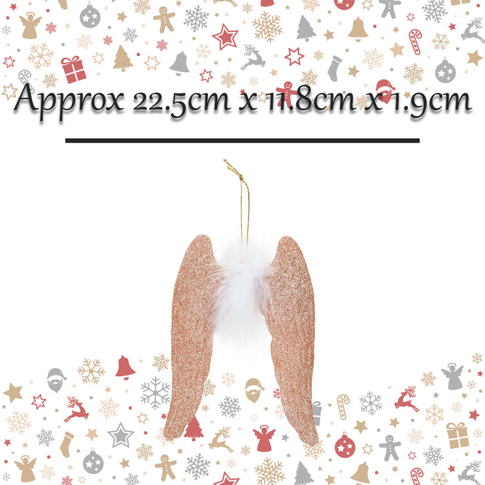 Christmas Tree Decoration Hanging Angel Glitter And Fur X 1 22.5cm Rose Gold