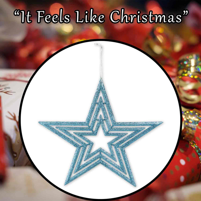 Christmas Tree Decoration Hanging Glitter Star Burst Ornament X 1 40cm Ice Blue