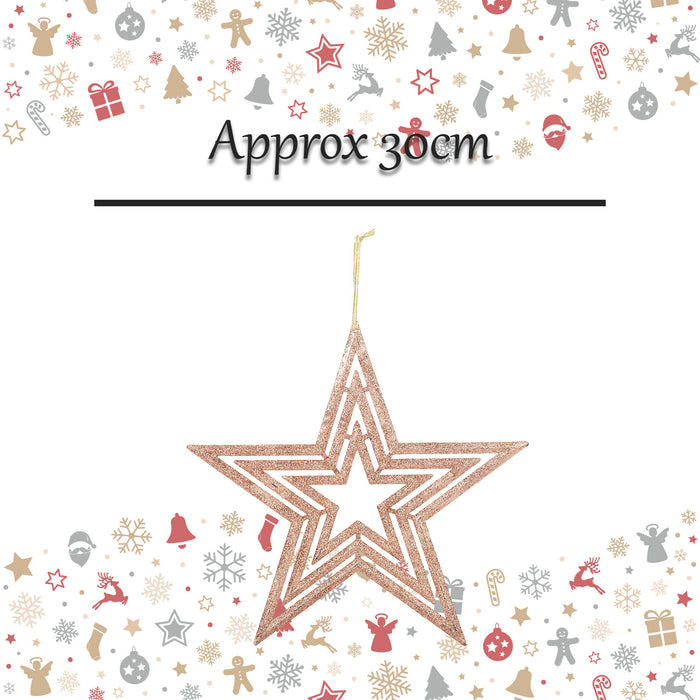 Christmas Tree Decoration Hanging Glitter Star Burst X 1 30cm Rose Gold