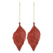 Christmas Tree Decoration 2 Hanging Glitter Leaf Ornament X 2 22.6cm Red