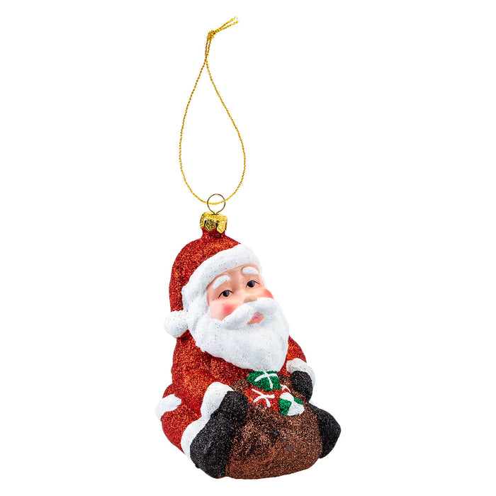 Christmas Tree Decoration Sitting Santa Glitter X 1 13.5cm Sitting Santa