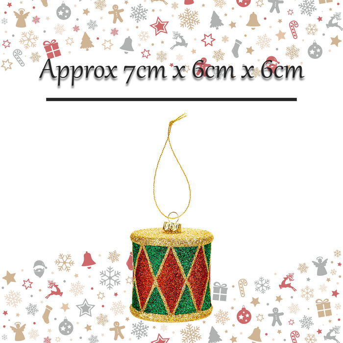 Christmas Tree Decoration Hanging Glitter Painted Drum Ornament X 1 7cm Drum