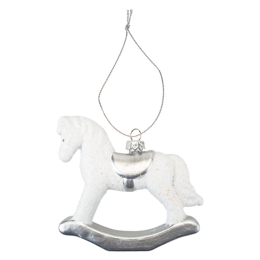 Christmas Tree Decoration Silver White Rocking Horse X 1 10cm Rocking Horse