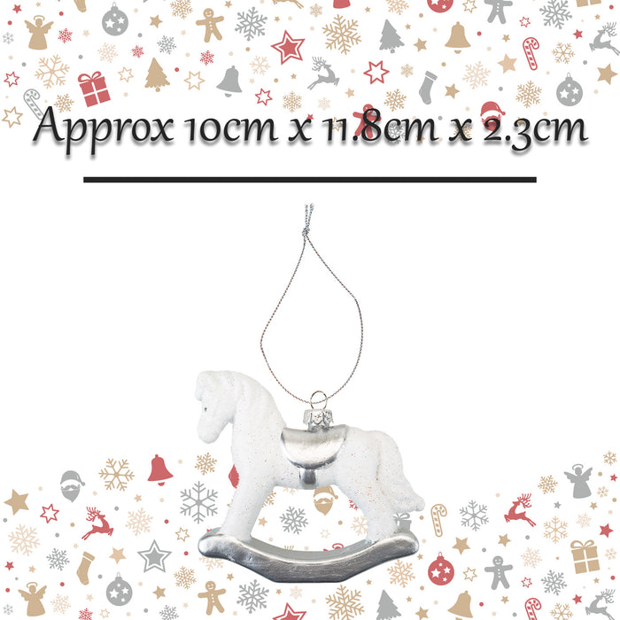 Christmas Tree Decoration Silver White Rocking Horse X 1 10cm Rocking Horse