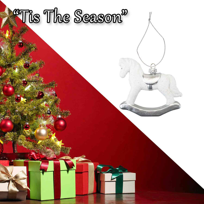 Christmas Tree Decoration Silver White Rocking Horse X 1 10cm Rocking Horse