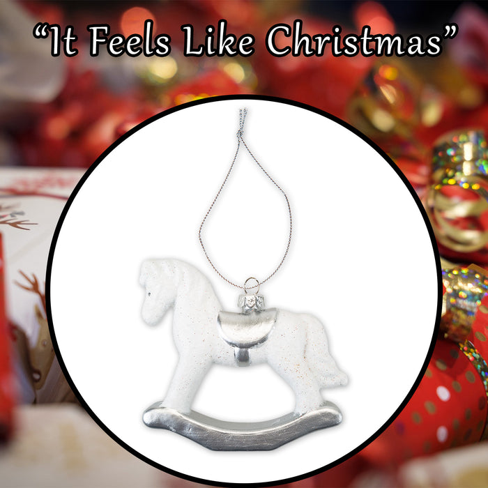 Christmas Tree Decoration Silver White Rocking Horse X 1 10cm Rocking Horse